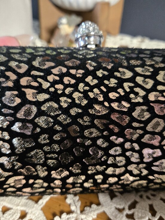 Handbags - Metallic Leopard Print Hard-Shell Evening Clutch
